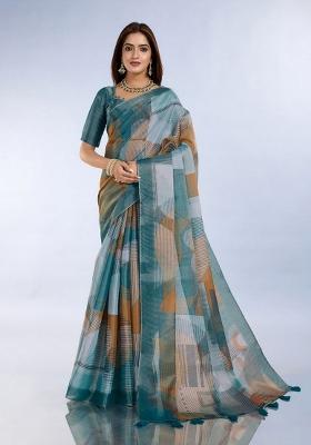 Multicolor Zari Work Silk Blend Saree Set