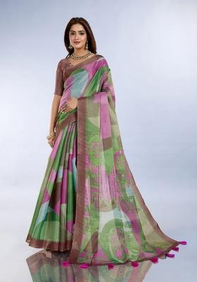 Multicolor Zari Work Silk Blend Saree Set