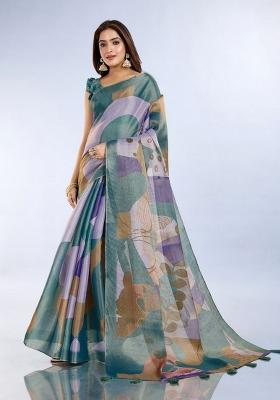 Multicolor Zari Work Silk Blend Saree Set