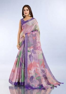 Multicolor Zari Work Silk Blend Saree Set