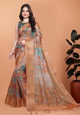 Multicolor Zari Work Silk Blend Saree Set