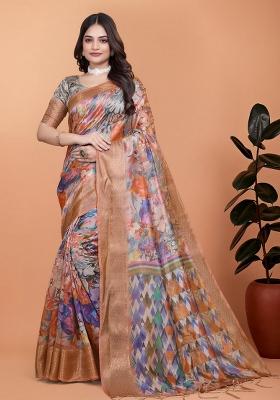 Multicolor Zari Work Silk Blend Saree Set