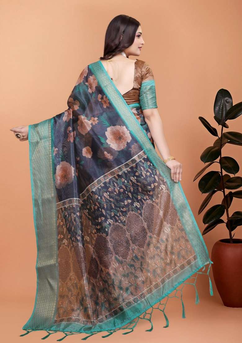Black Silk Blend Saree Set with Zari Work for Diwali | Wedding & Festive Wear - Indya
