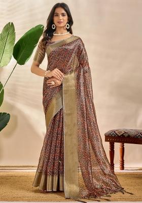 Multicolor Zari Work Silk Blend Saree Set