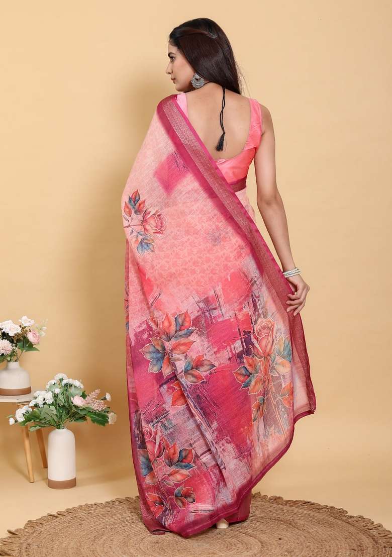 Peach Silk Blend Saree Set with Zari Work for Diwali | Wedding & Festive Wear - Indya