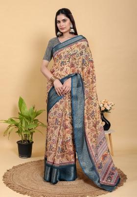 Mustard Zari Work Silk Blend Saree Set