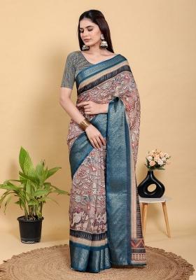 Onion Pink Zari Work Silk Blend Saree Set