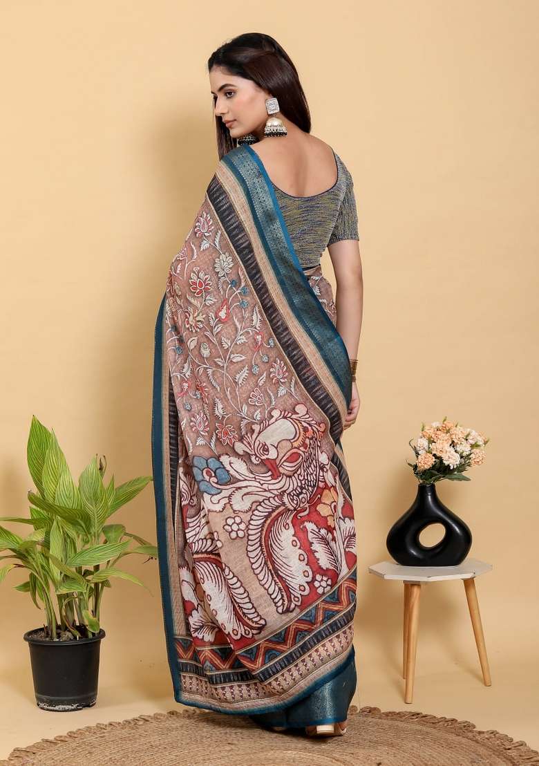 Onion Pink Zari Work Silk Blend Saree Set for Diwali and Festive Wear - Indya