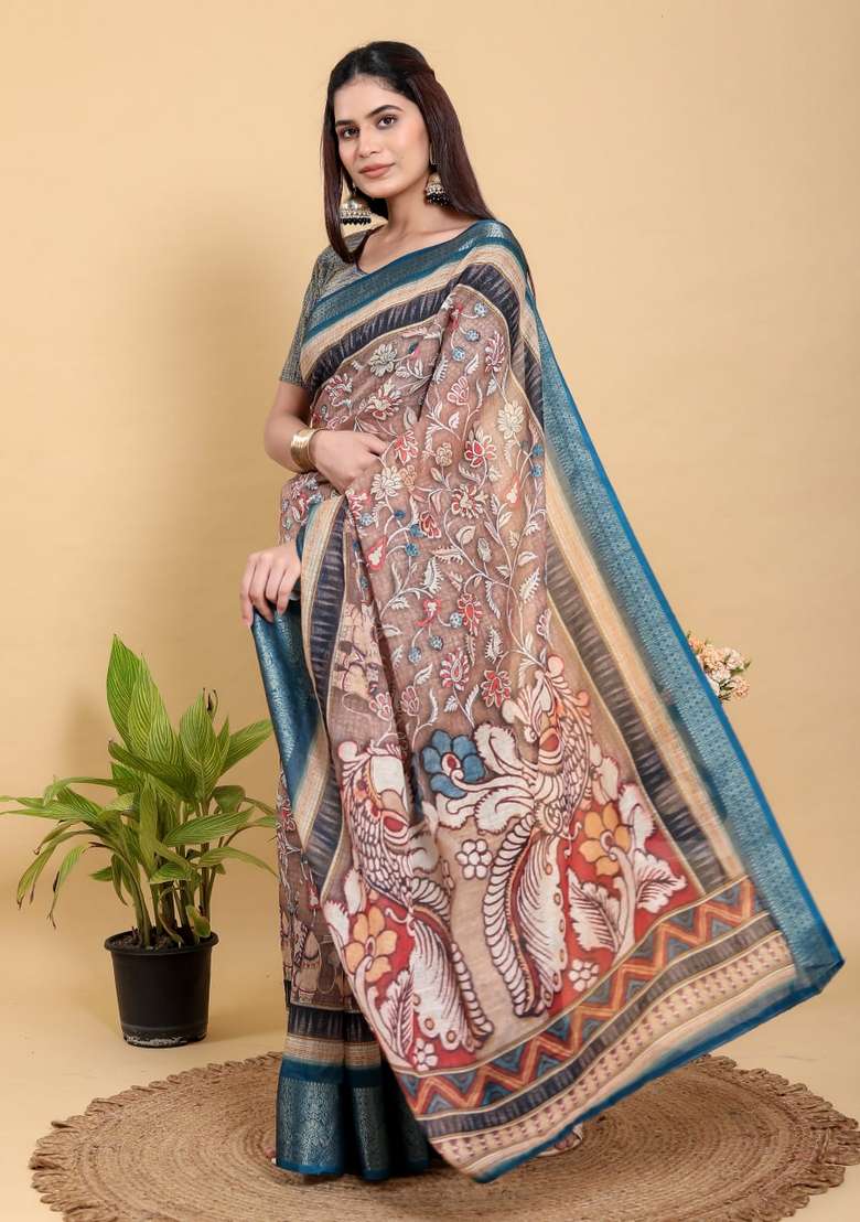 Onion Pink Zari Work Silk Blend Saree Set for Diwali and Festive Wear - Indya
