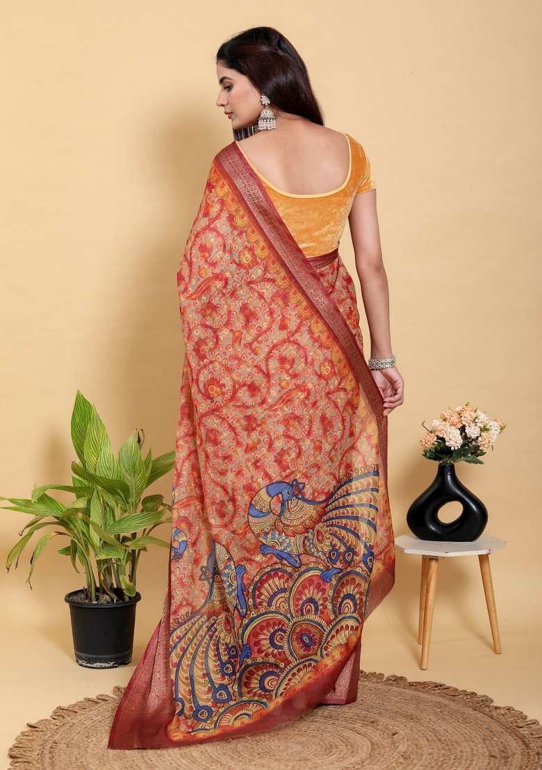 Cream Silk Blend Saree Set with Zari Work for Diwali | Wedding & Festive Wear - Indya