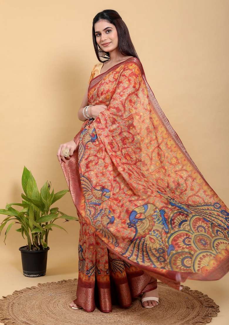Cream Silk Blend Saree Set with Zari Work for Diwali | Wedding & Festive Wear - Indya