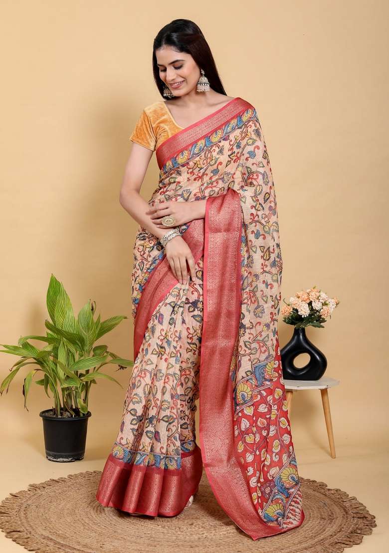 Peach Silk Blend Saree Set with Zari Work for Diwali | Wedding & Festive Wear - Indya