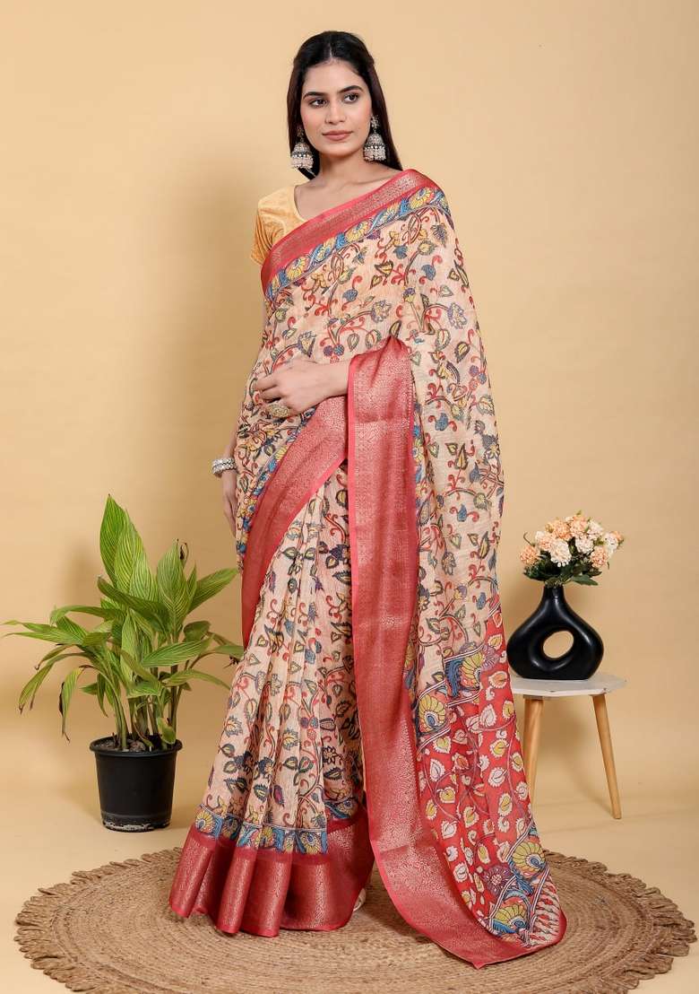 Peach Silk Blend Saree Set with Zari Work for Diwali | Wedding & Festive Wear - Indya