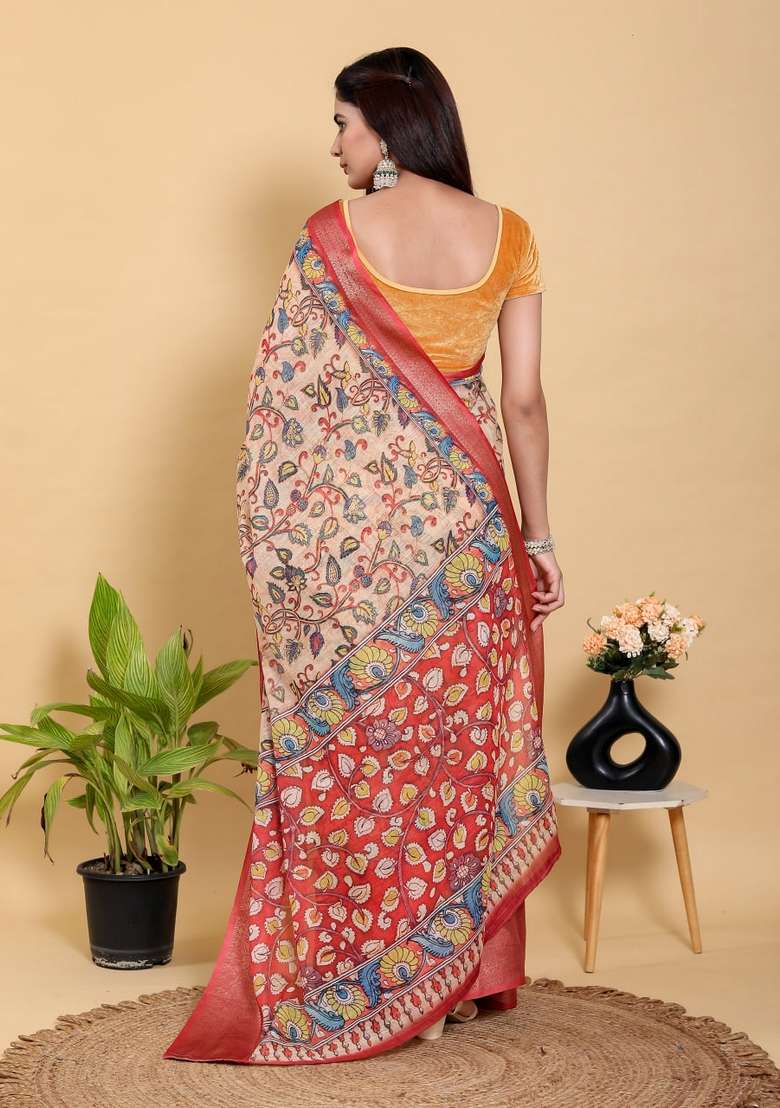 Peach Silk Blend Saree Set with Zari Work for Diwali | Wedding & Festive Wear - Indya
