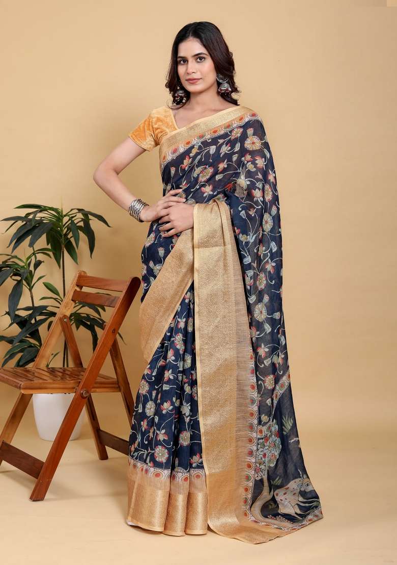 Black Silk Blend Saree Set with Zari Work for Diwali | Wedding & Festive Wear - Indya