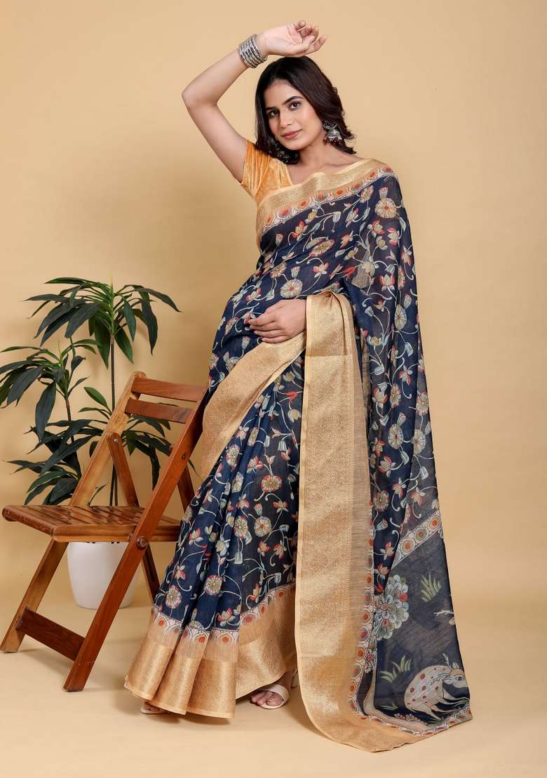 Black Silk Blend Saree Set with Zari Work for Diwali | Wedding & Festive Wear - Indya