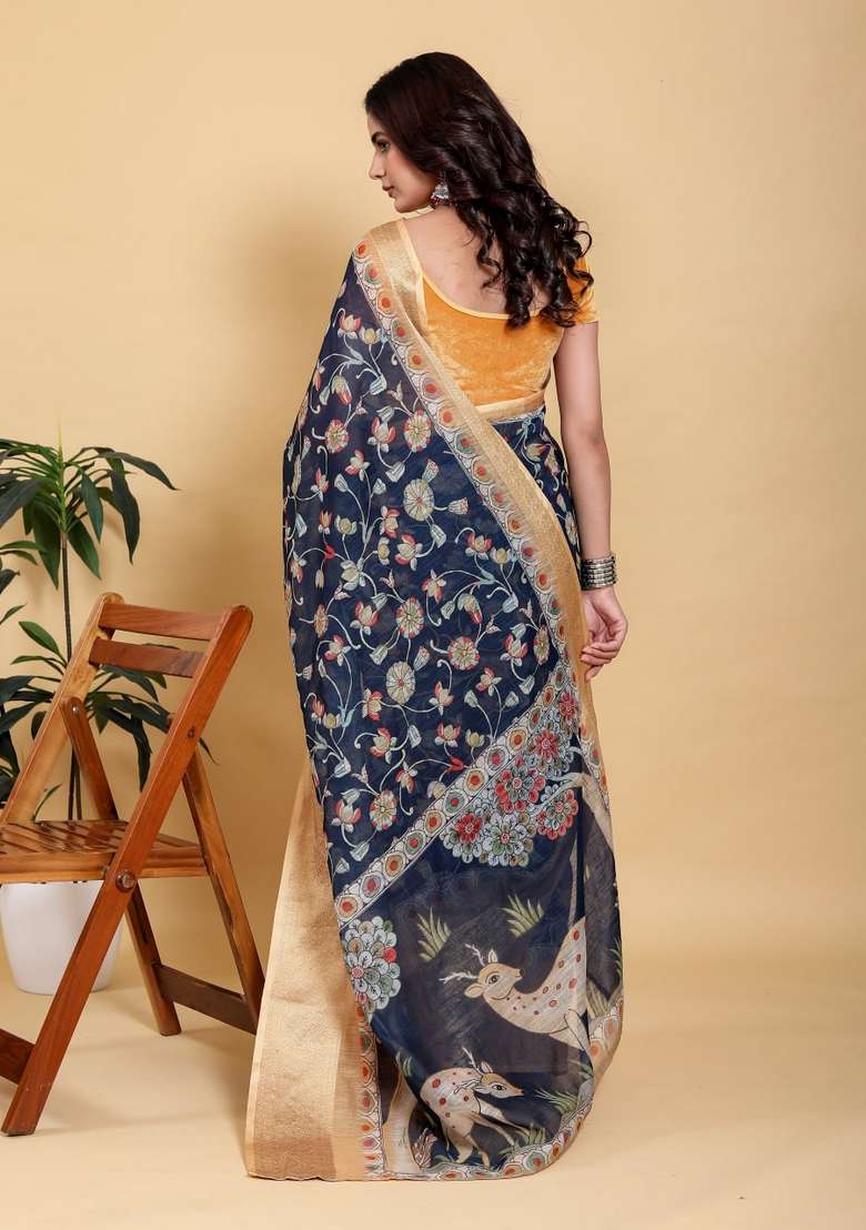 Black Silk Blend Saree Set with Zari Work for Diwali | Wedding & Festive Wear - Indya