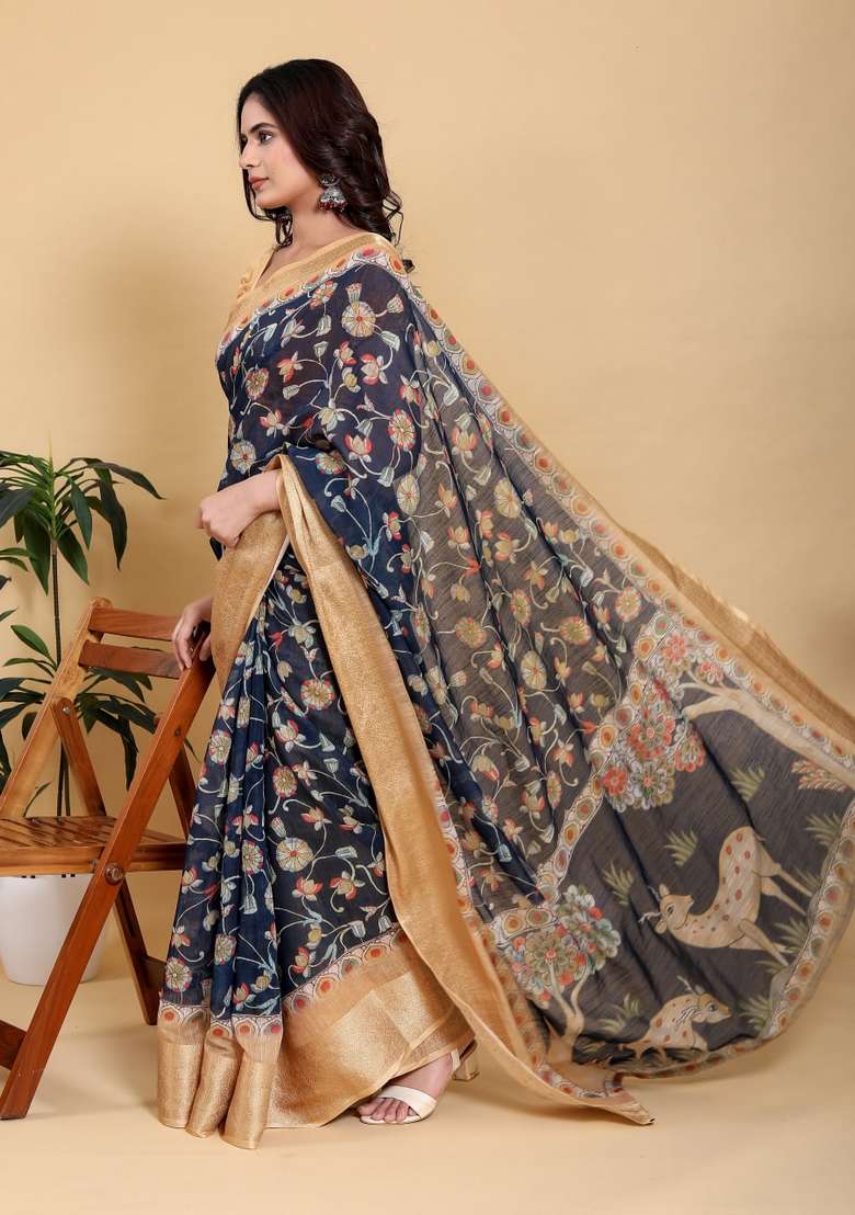 Black Silk Blend Saree Set with Zari Work for Diwali | Wedding & Festive Wear - Indya