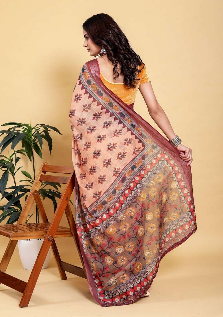 Peach Silk Blend Saree Set with Zari Work for Diwali | Wedding & Festive Wear - Indya