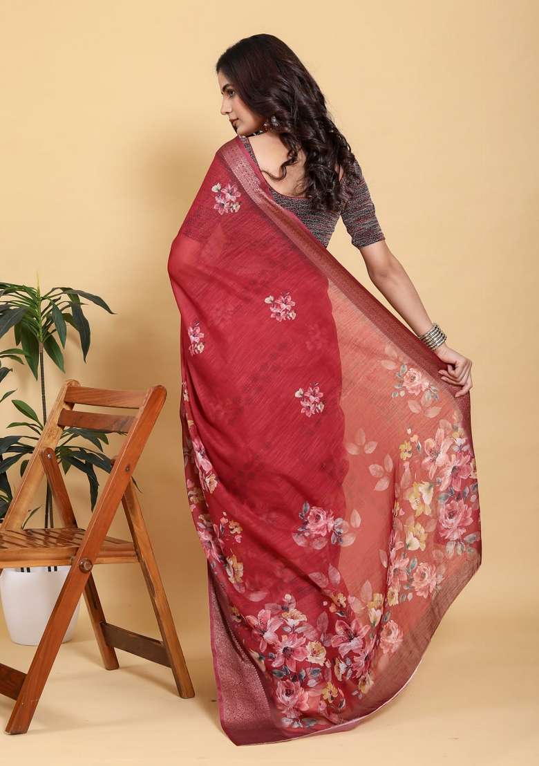 Red Silk Blend Saree Set with Zari Work for Diwali | Wedding & Festive Wear - Indya
