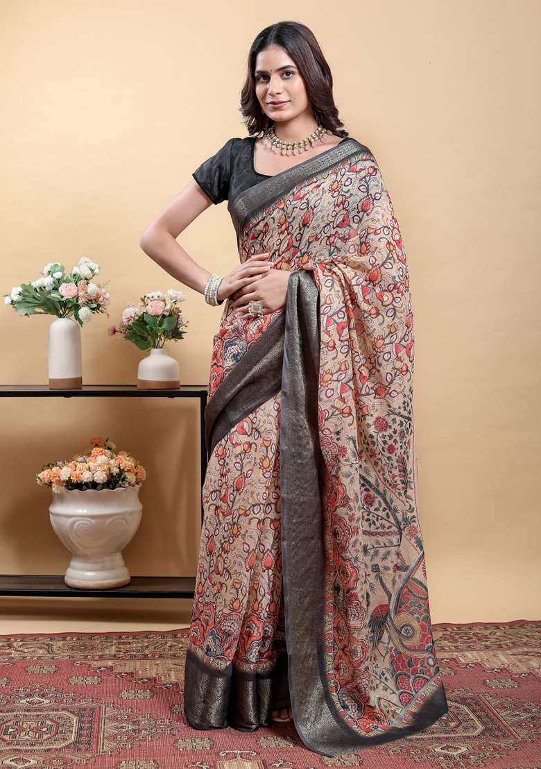 Yellow Zari Work Silk Blend Saree Set for Diwali and Festive Wear - Indya