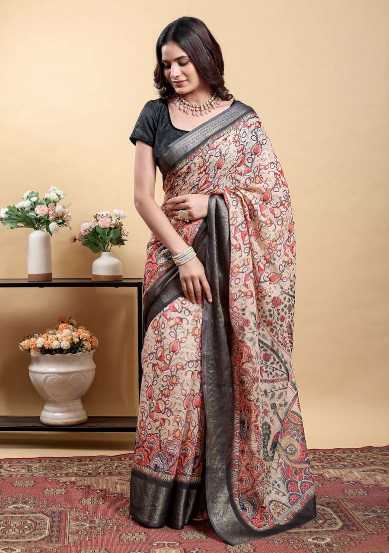 Yellow Zari Work Silk Blend Saree Set for Diwali and Festive Wear - Indya