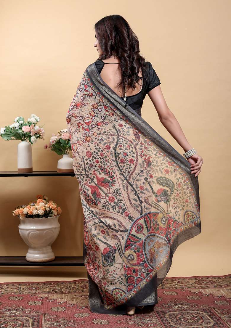 Yellow Zari Work Silk Blend Saree Set for Diwali and Festive Wear - Indya