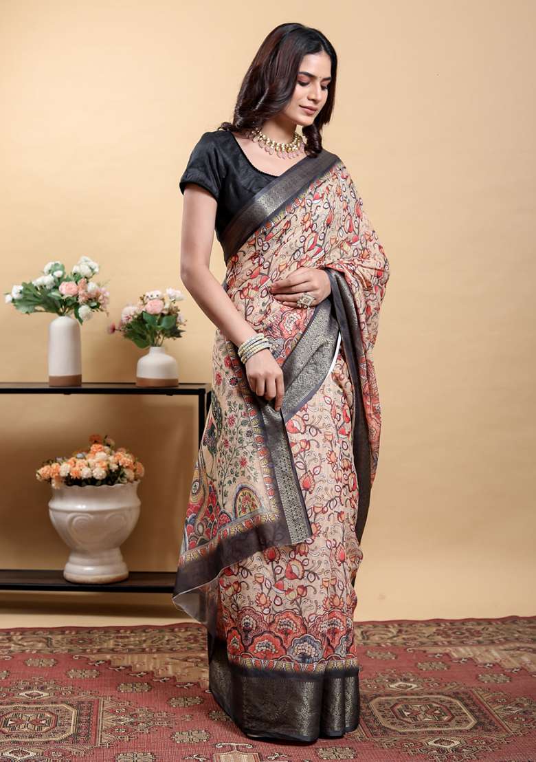 Yellow Zari Work Silk Blend Saree Set for Diwali and Festive Wear - Indya