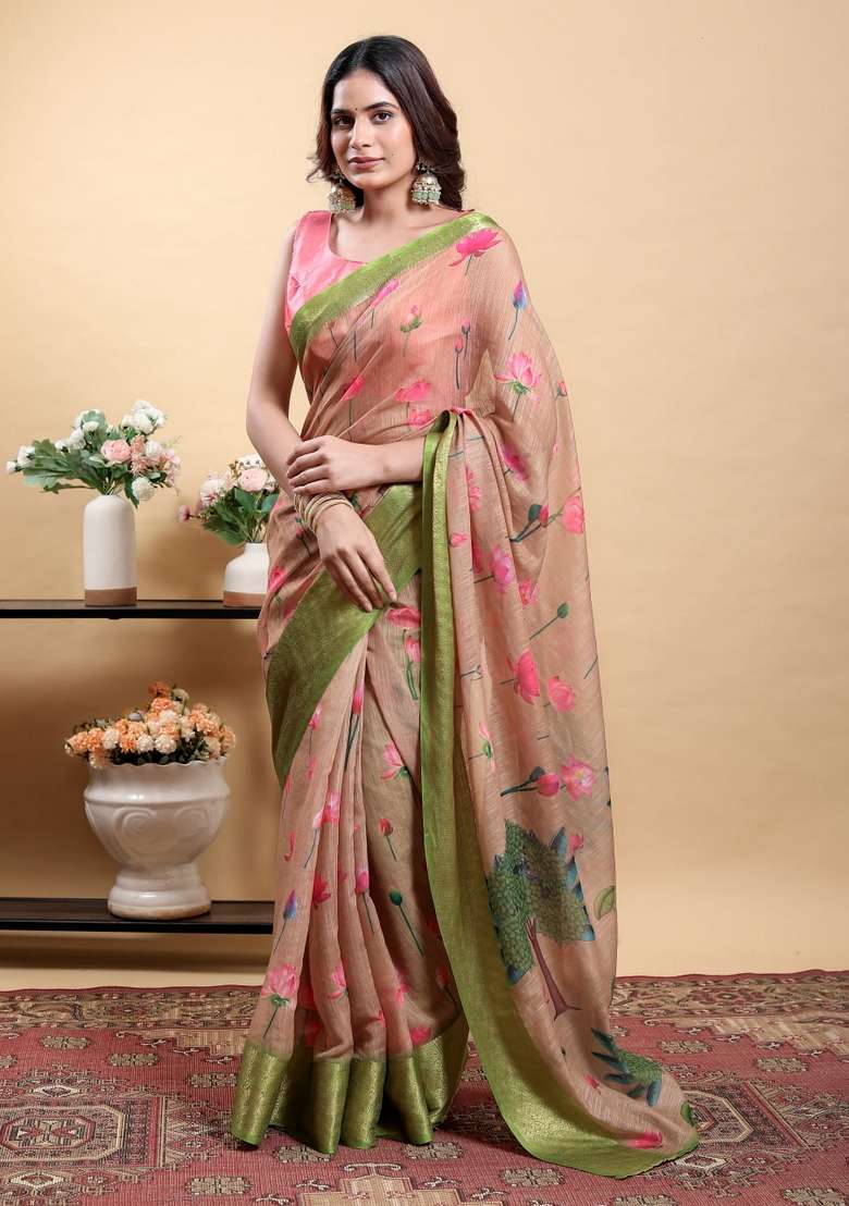 Cream Silk Blend Saree Set with Zari Work for Diwali | Wedding & Festive Wear - Indya