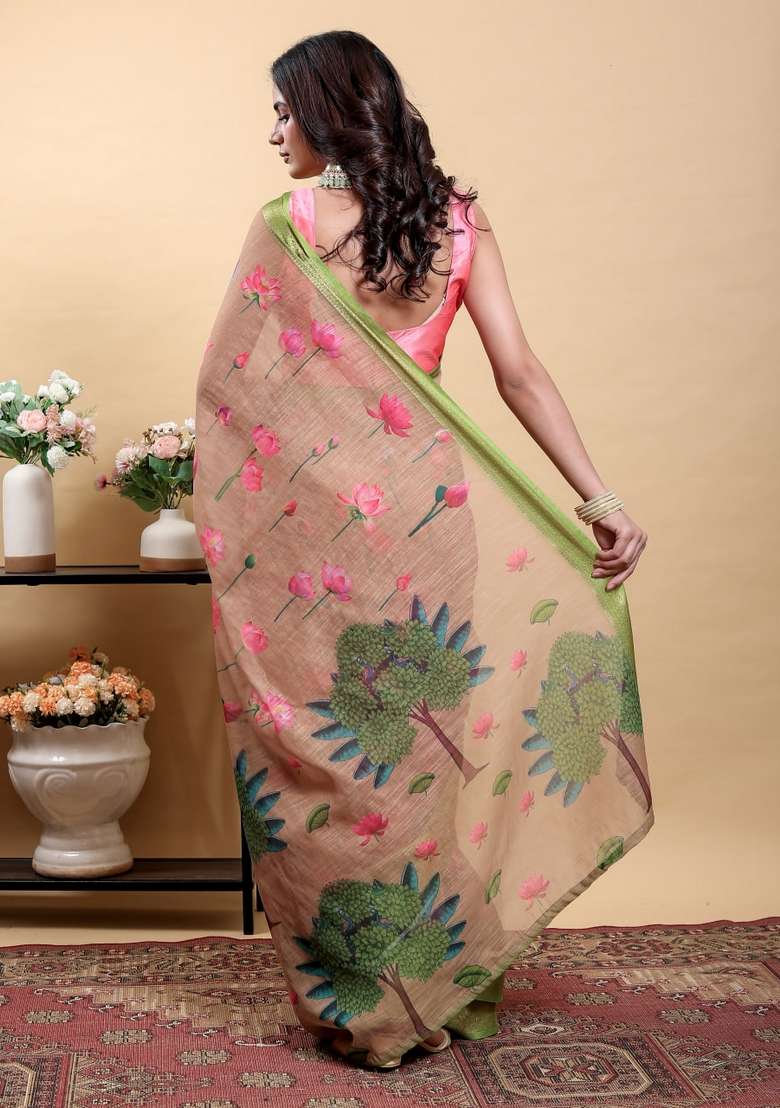 Cream Silk Blend Saree Set with Zari Work for Diwali | Wedding & Festive Wear - Indya