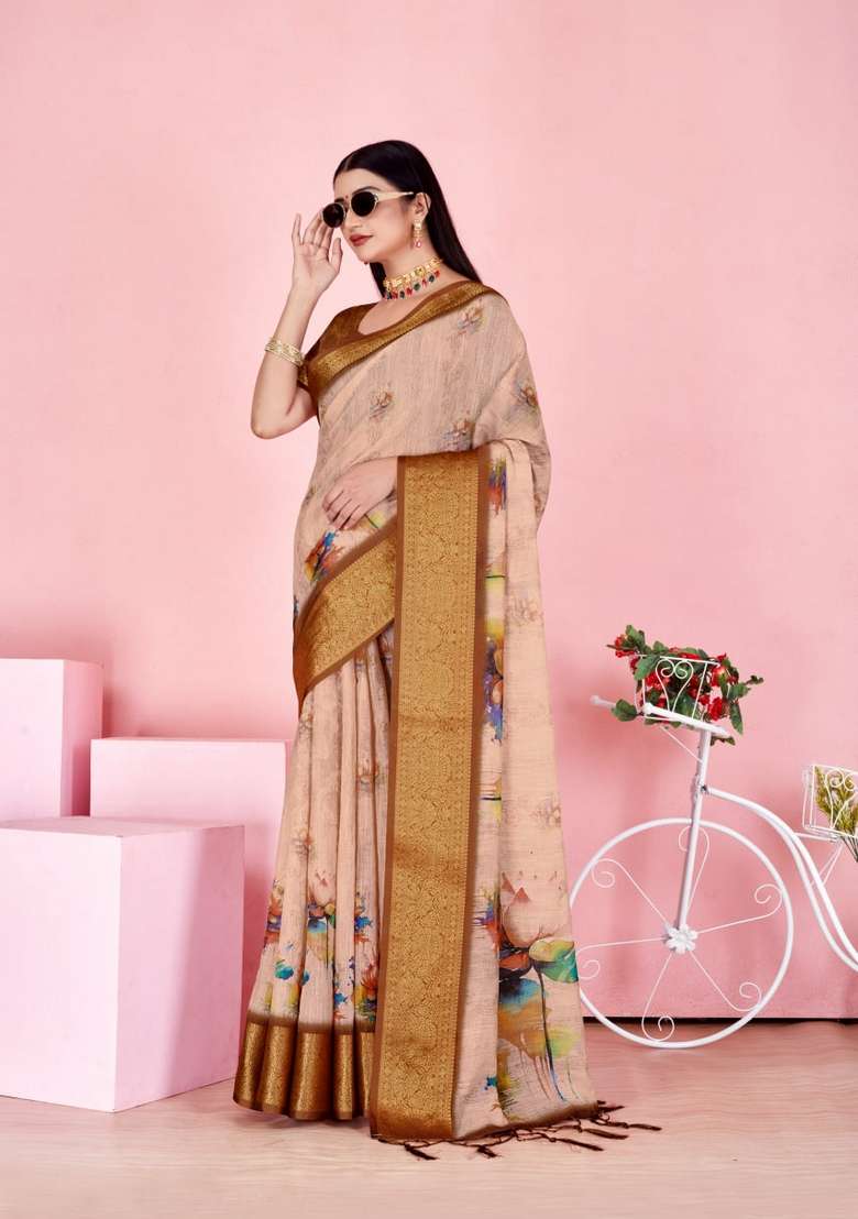 Cream Silk Blend Saree Set with Zari Work for Diwali | Wedding & Festive Wear - Indya