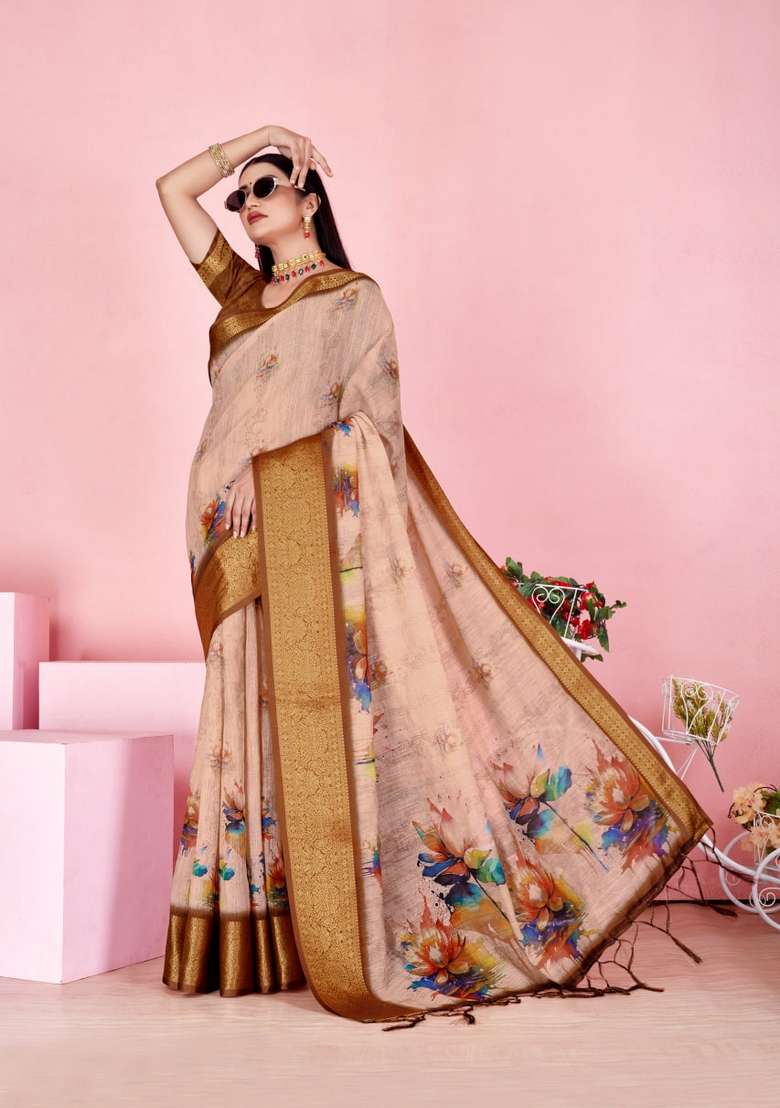 Cream Silk Blend Saree Set with Zari Work for Diwali | Wedding & Festive Wear - Indya