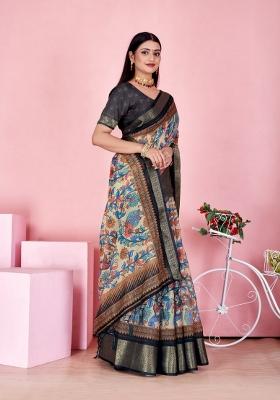 Cream Zari Work Silk Blend Saree Set