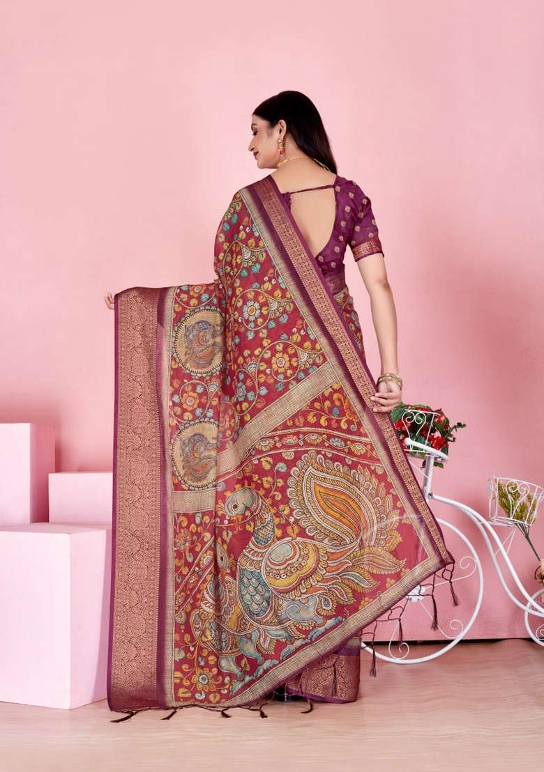 Red Silk Blend Saree Set with Zari Work for Diwali | Wedding & Festive Wear - Indya
