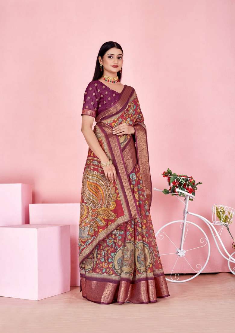 Red Silk Blend Saree Set with Zari Work for Diwali | Wedding & Festive Wear - Indya