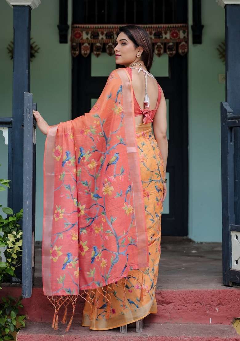 Yellow Silk Blend Saree Set with Zari Work for Diwali | Wedding & Festive Wear - Indya