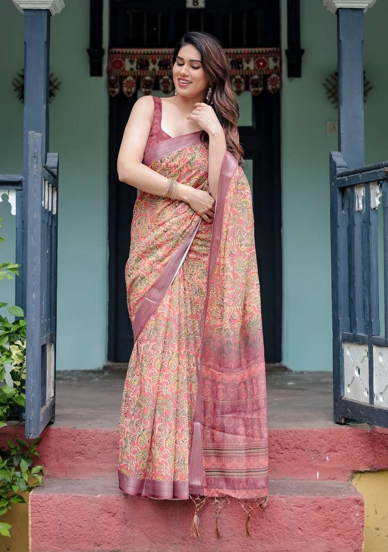 Yellow Zari Work Silk Blend Saree Set for Diwali and Festive Wear - Indya