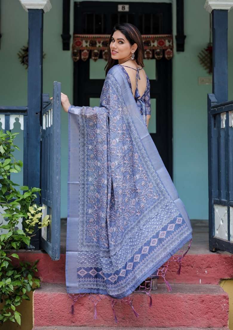 Light Purple Silk Blend Saree Set with Zari Work for Diwali | Wedding & Festive Wear - Indya