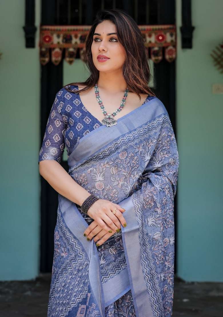 Light Purple Silk Blend Saree Set with Zari Work for Diwali | Wedding & Festive Wear - Indya