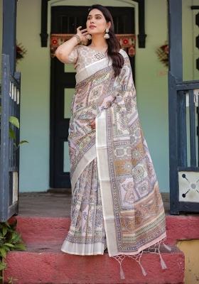 Multicolor Zari Work Silk Blend Saree Set