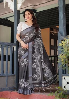 Black Zari Work Silk Blend Saree Set