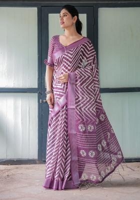 Wine Zari Work Silk Blend Saree Set