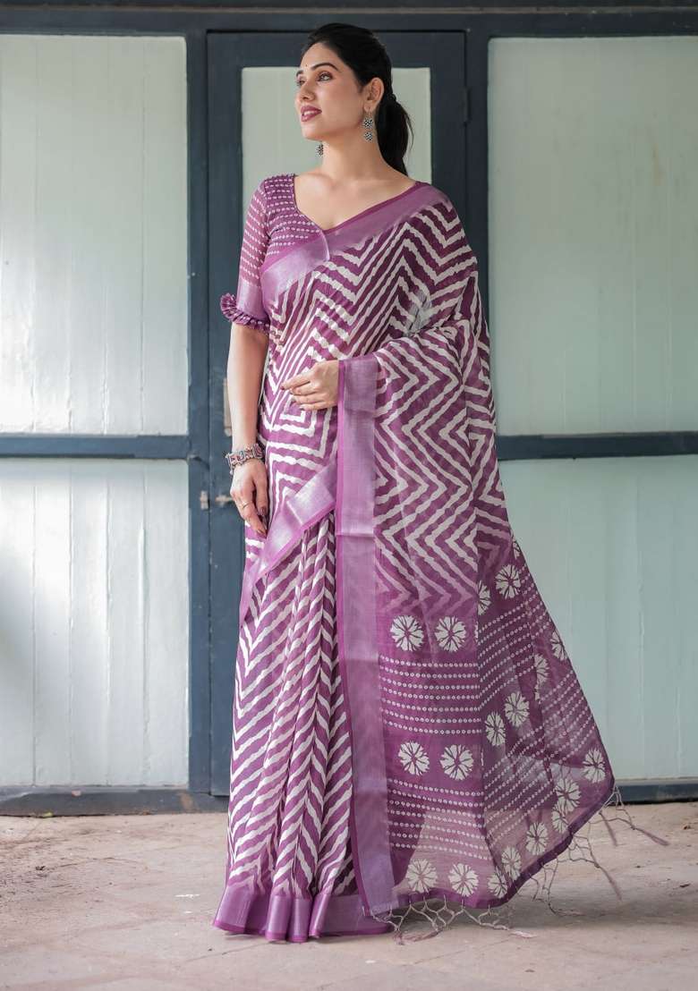 Wine Zari Work Silk Blend Saree Set for Diwali and Festive Wear - Indya