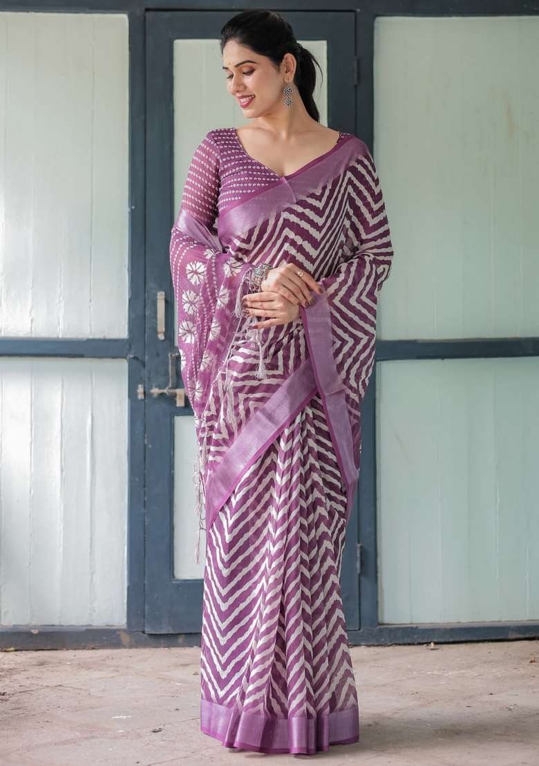 Wine Zari Work Silk Blend Saree Set for Diwali and Festive Wear - Indya
