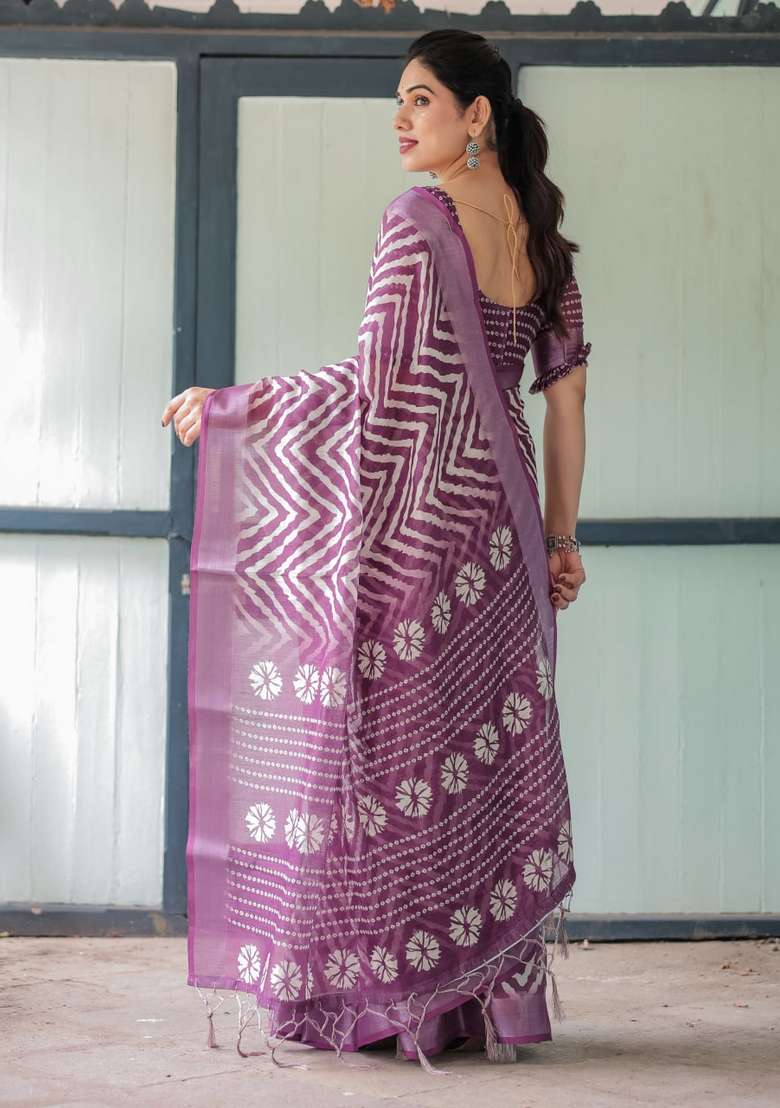 Wine Zari Work Silk Blend Saree Set for Diwali and Festive Wear - Indya