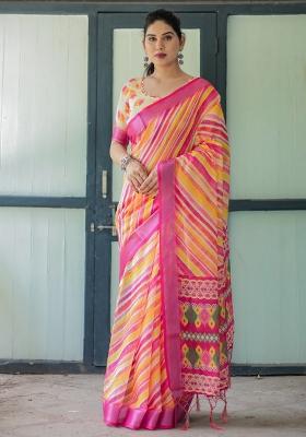 Multicolor Zari Work Silk Blend Saree Set