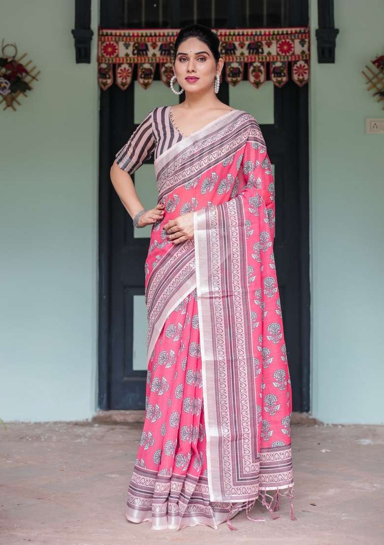 Black Zari Work Silk Blend Saree Set for Diwali and Festive Wear - Indya