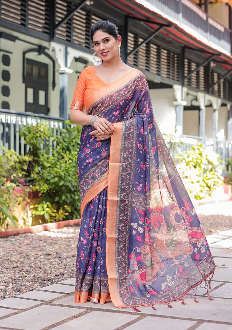 Purple Silk Blend Saree Set with Zari Work for Diwali | Wedding & Festive Wear - Indya