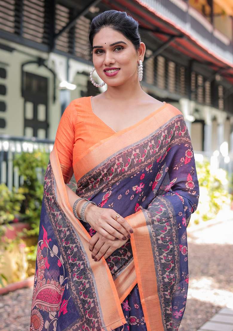 Purple Silk Blend Saree Set with Zari Work for Diwali | Wedding & Festive Wear - Indya