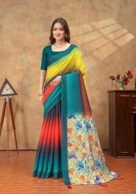 Multicolor Zari Work Silk Blend Saree Set
